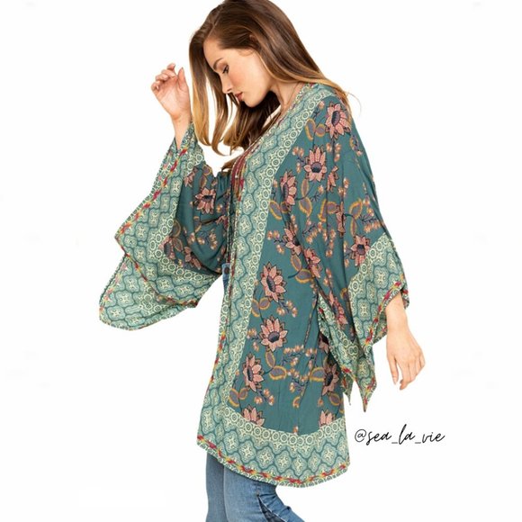 Other - Bohemian Floral Waist-Tie Handkerchief Wrap Kimono
